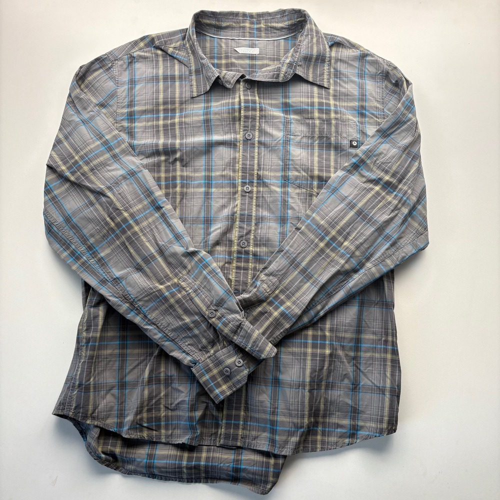 Marmot Men's XXL Plaid Long Sleeve Button Up Shirt Gray Blue‎ Yellow Outdoor